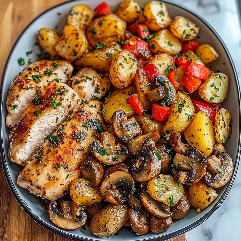 Garlic Herb Chicken with Mushrooms & Roasted Potatoes