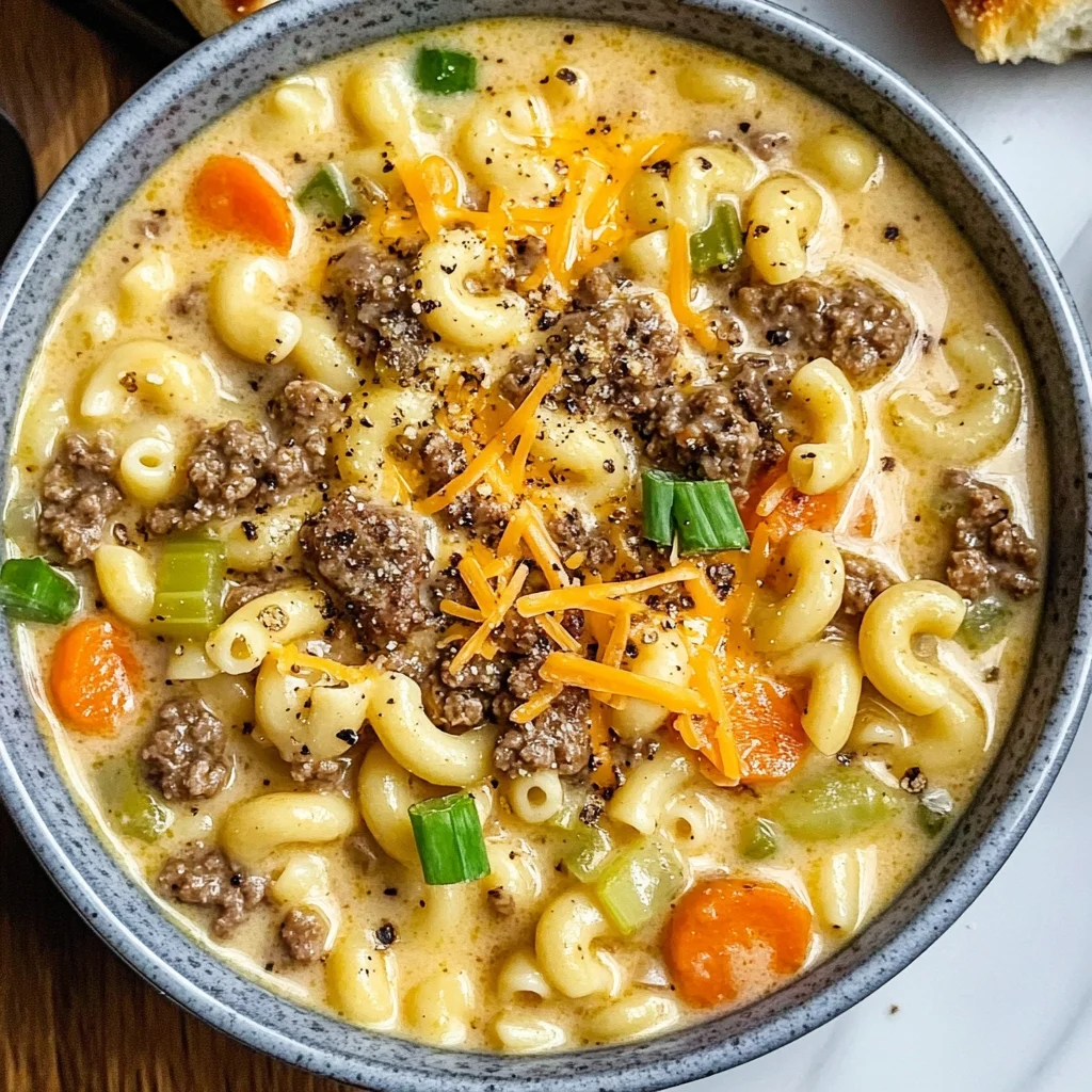 One Pot Macaroni Cheeseburger Soup