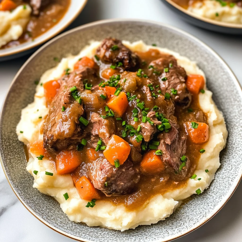 Fall Apple Cider Stew over Mashed Potatoes