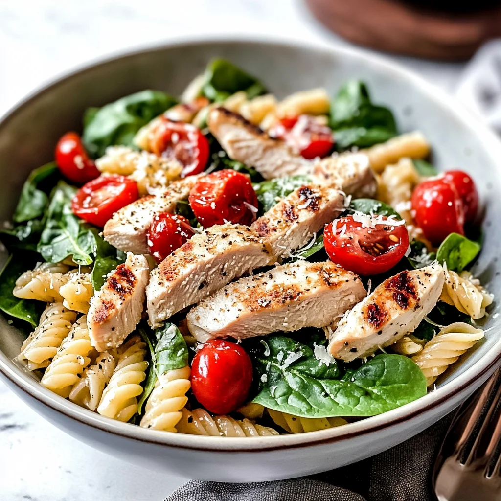 Chicken Pasta Salad with Spinach & Tomatoes
