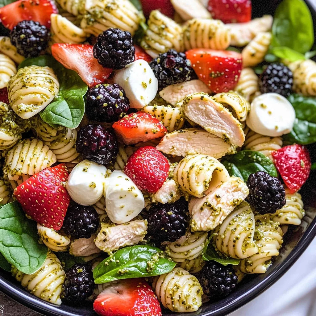 Chicken and Berry Pesto Pasta Salad