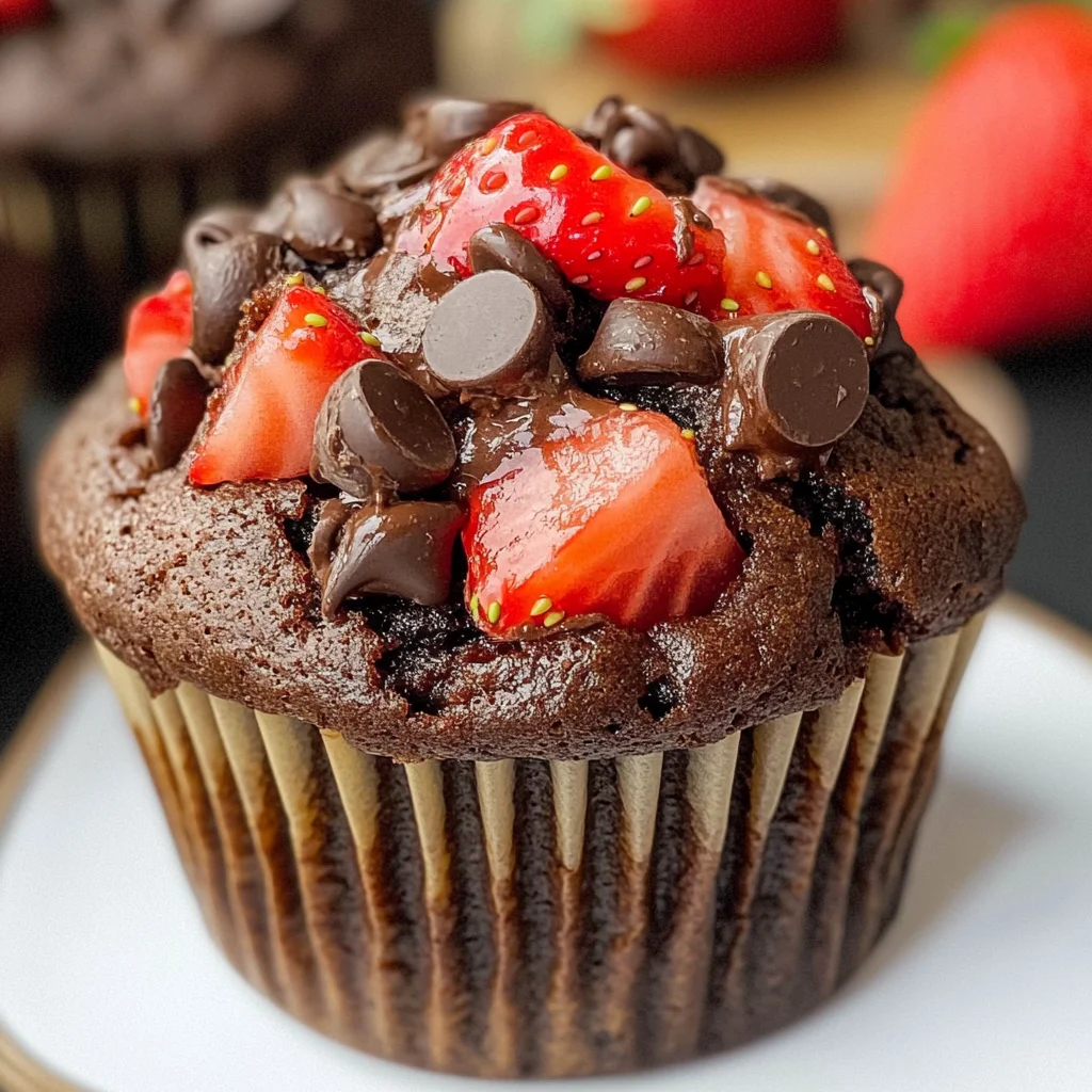 Double Chocolate Strawberry Muffins (fresh strawberries)