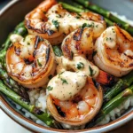Grilled Shrimp Bowl with Asparagus & Creamy Garlic Sauce