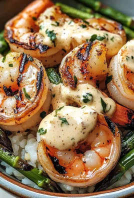 Grilled Shrimp Bowl with Asparagus & Creamy Garlic Sauce
