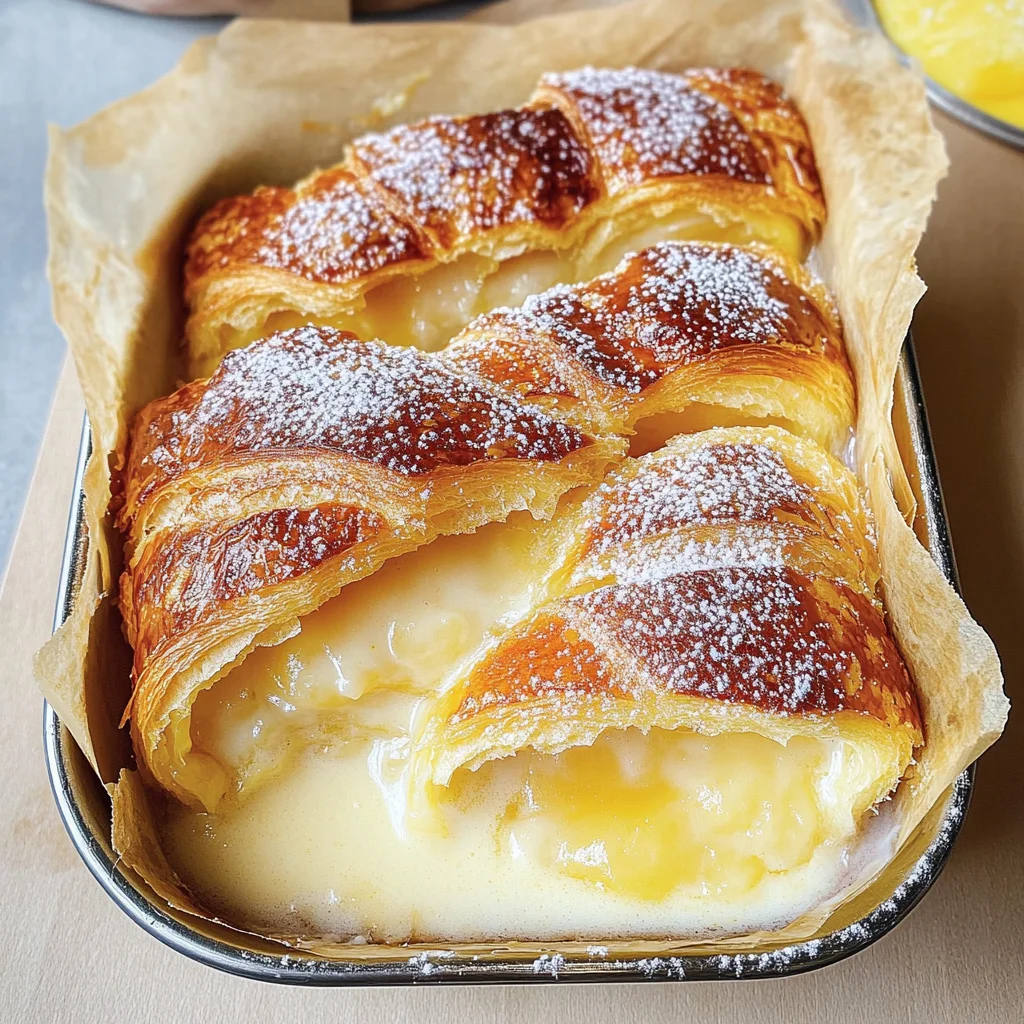 Lemon and custard croissant pudding