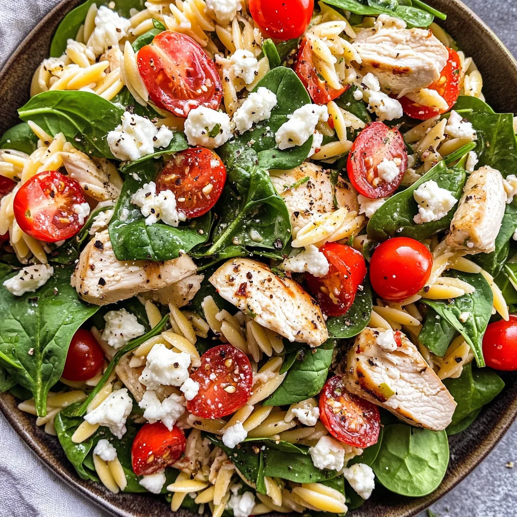 Spinach Orzo Chicken Salad with Goat Cheese